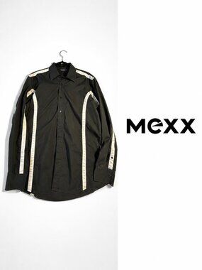 Mexx Black Button-Up Shirt with Contrast White Trim Large